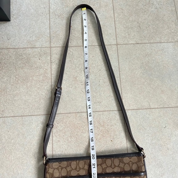 Coach Signature Jacquard Crossbody Bag Brown Tan Leather Trim Classic Y2K - Picture 7 of 10